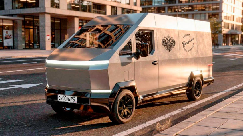 В России разработан фургон «Руссо Балтъ» в брутальном стиле пикапа Tesla Cybertruck